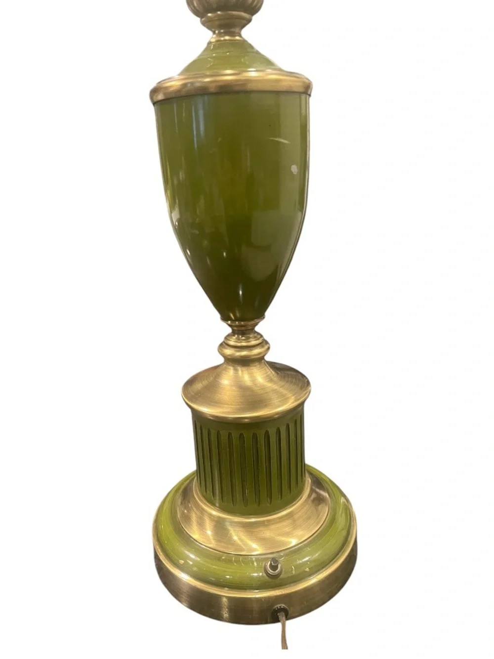 2 Vintage 1950s Rembrandt Brass & Green Enamel Hollywood Regency Table Lamps.
